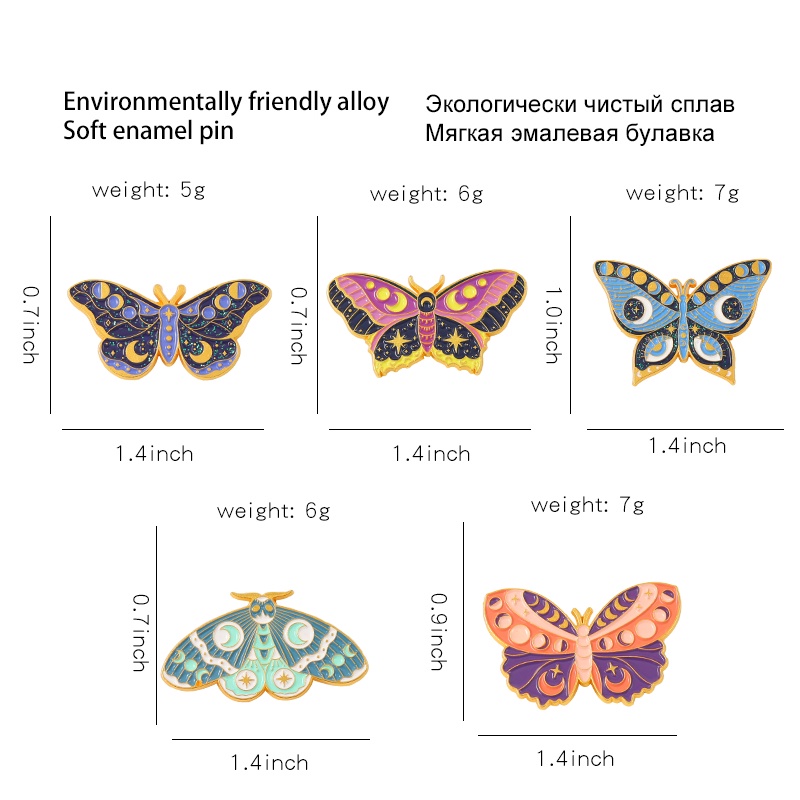 Bros Pin Enamel Bentuk Bintang Bulan Butterfly 5 Gaya Untuk Hadiah