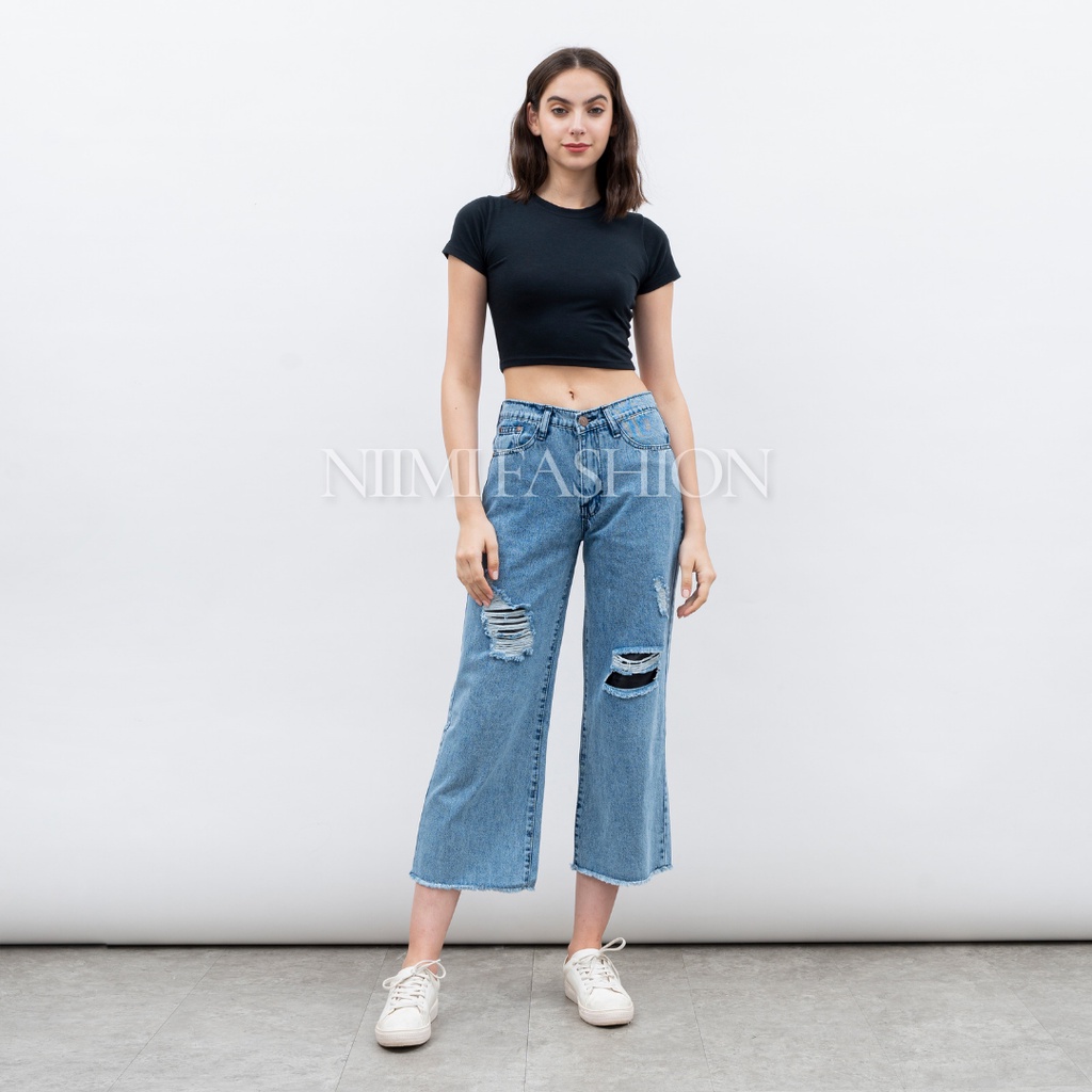 NIMI - Claudya Ripped jeans Celana Kulot Jeans Boyfriend Highwaist Wanita