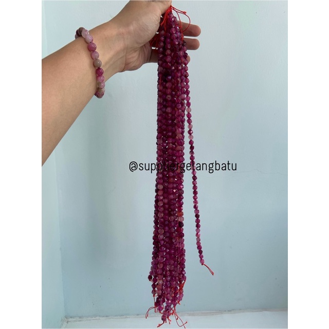 batu faceted hexagon Stone 8mm purple agate ungu bahan gelang kalung