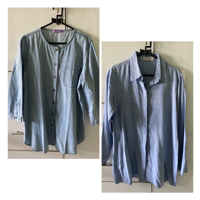 [PRELOVED] Shirt Kemeja Kantor formal non formal Biru denim Geela