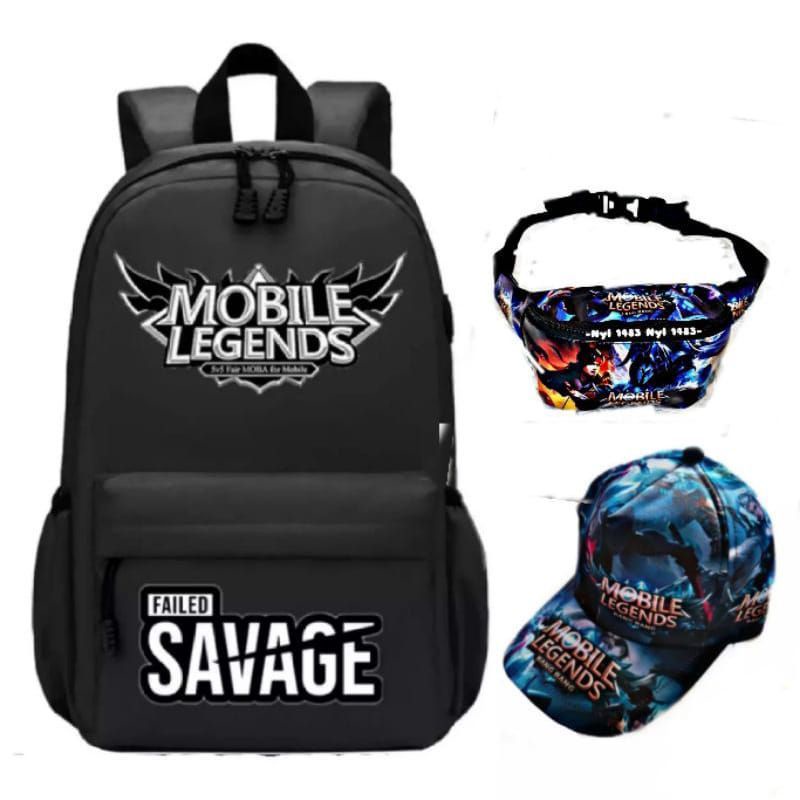 tas karakter anak laki laki motif mobil legend terbaru+waistbag+topi mobilegend