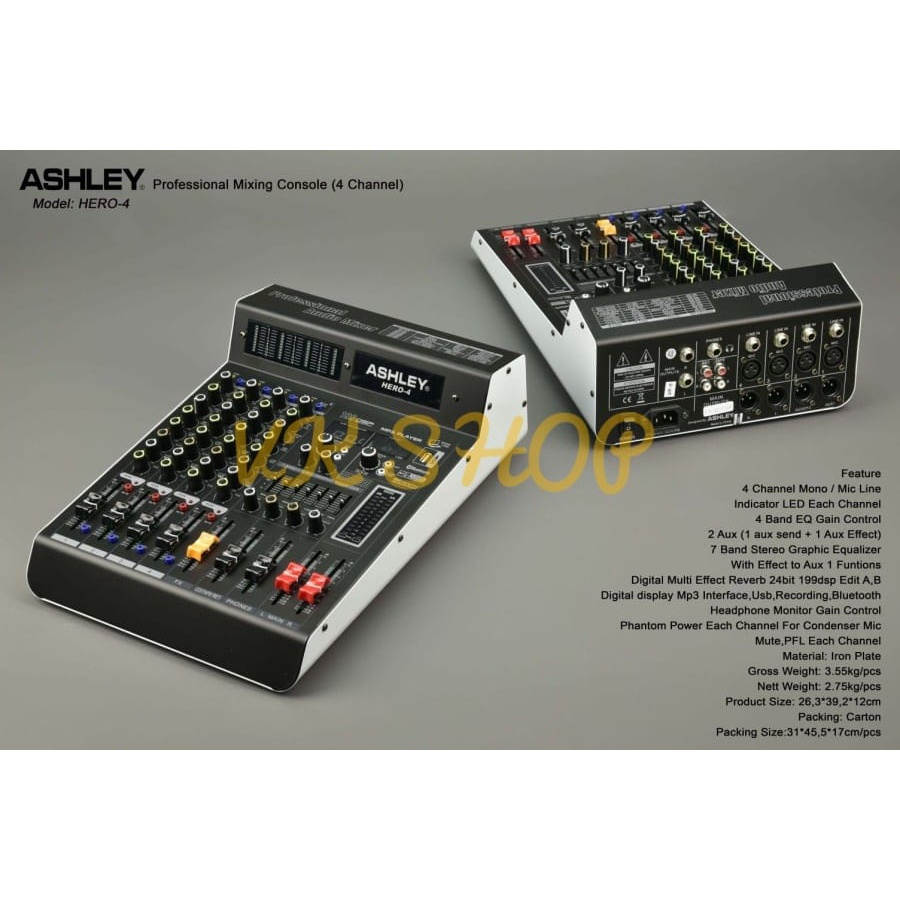 MIXER AUDIO ASHLEY HERO 4 ORIGINAL 4 CHANNEL ASHLEY HERO4