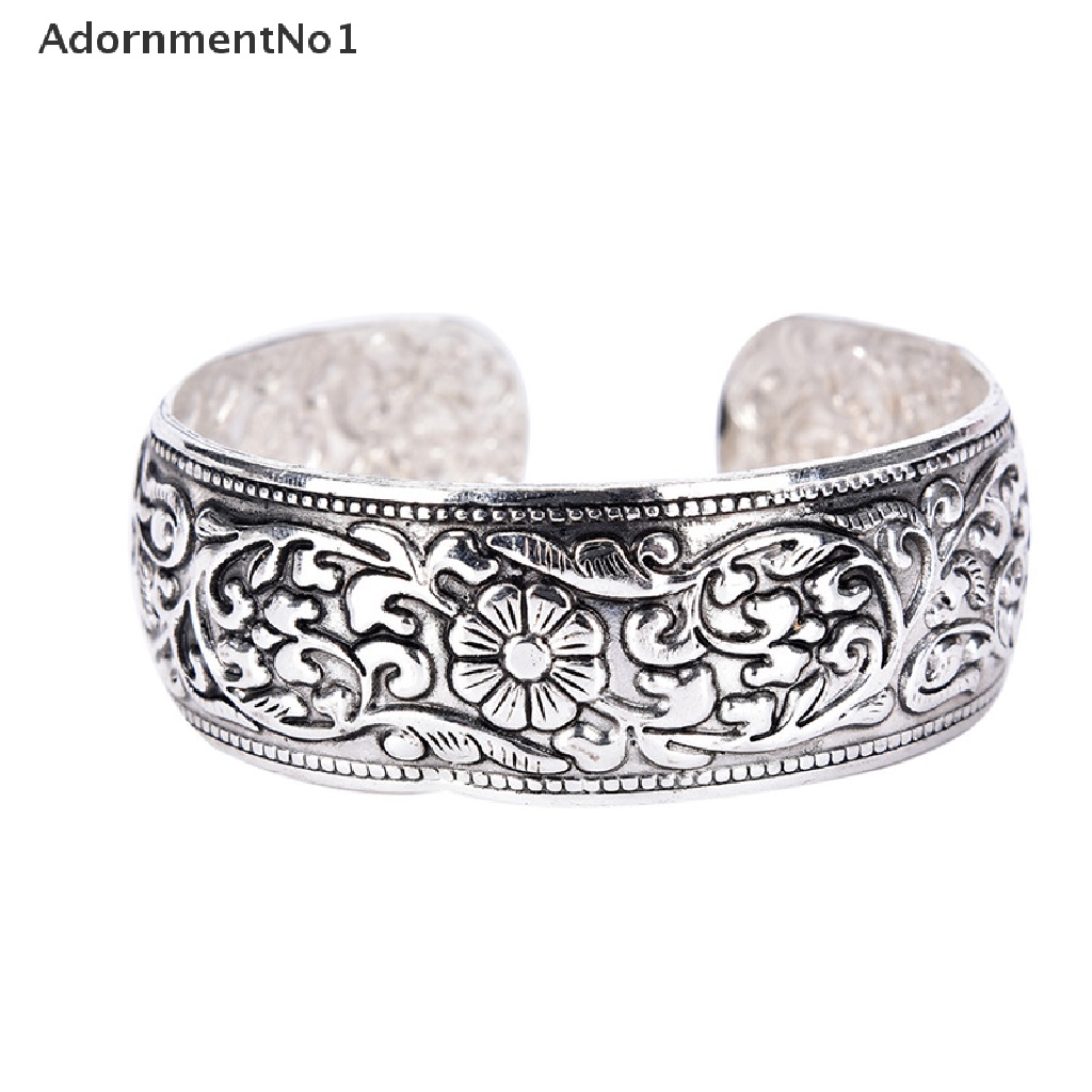 (AdornmentNo1) Gelang Bangle Cuff Silver Tibet Motif Ukiran Bunga Untuk Wanita