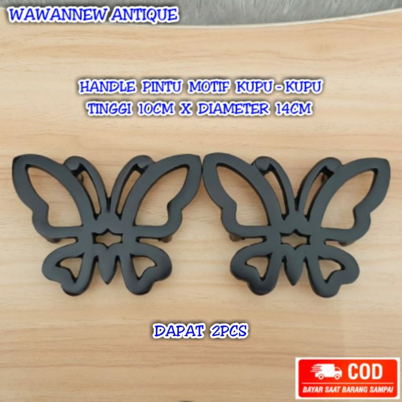 Handle Pintu / Gagang Pintu Rumah Kuningan Murah Motif Kupu - Kupu 14cm