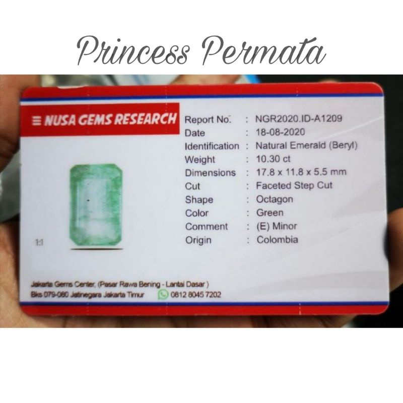 Batu Permata Natural Emerald Beryl Zamrud Colombia Minor + Memo NGR Lab Big Size