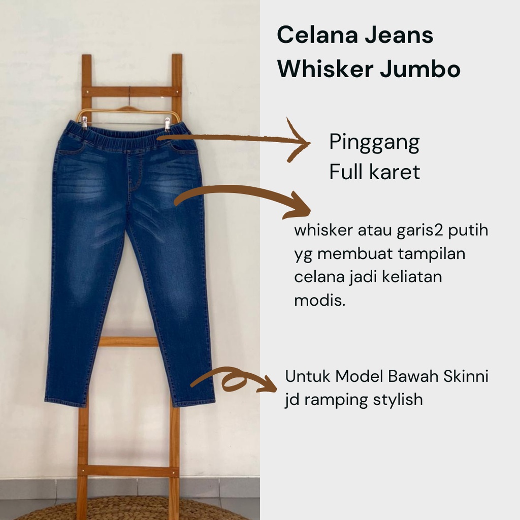 Celana Jeans Pinggang Karet Celana Wanita Jeans Celana Jeans Jumbo Celana Wisker