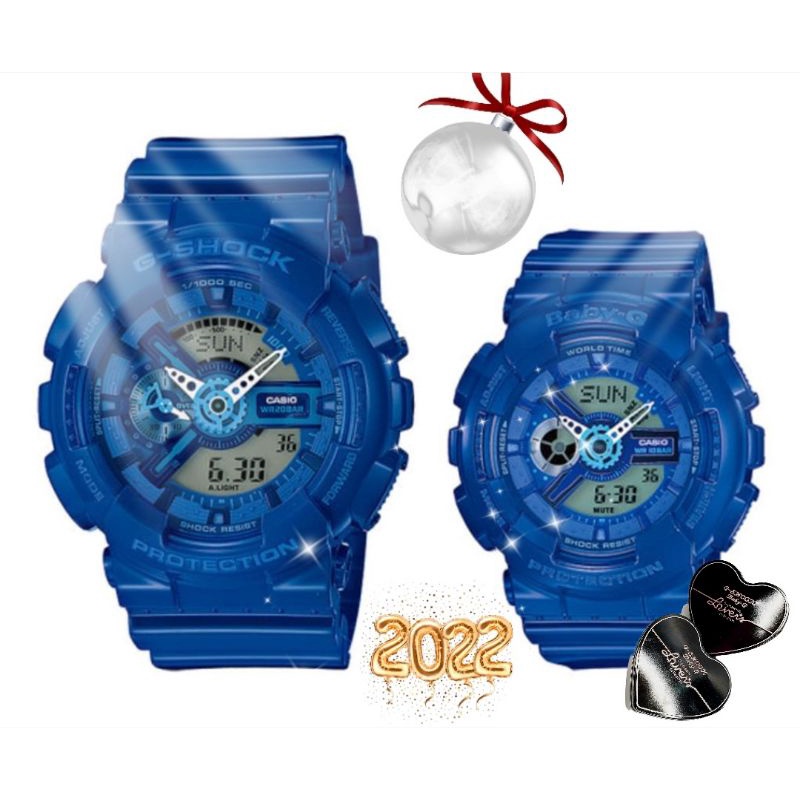 Jam Tangan Couple Merk G-Shock & Baby-G Type GA-110 BA-110 Original Bm Navy Free Box Set