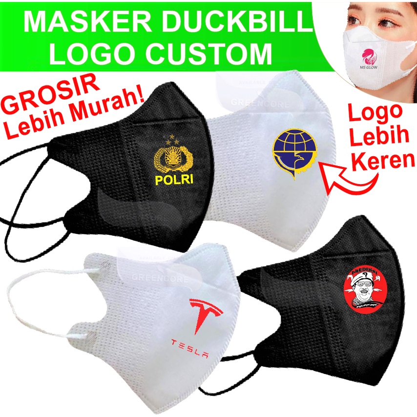 Masker Duckbill custom logo bebas nama tulisan foto gambar tni polri terbaru polisi bumn kai dishub 