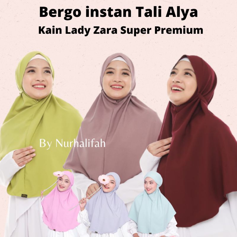 Jilbab Bergo instan Polos Tali Non Pet Premium