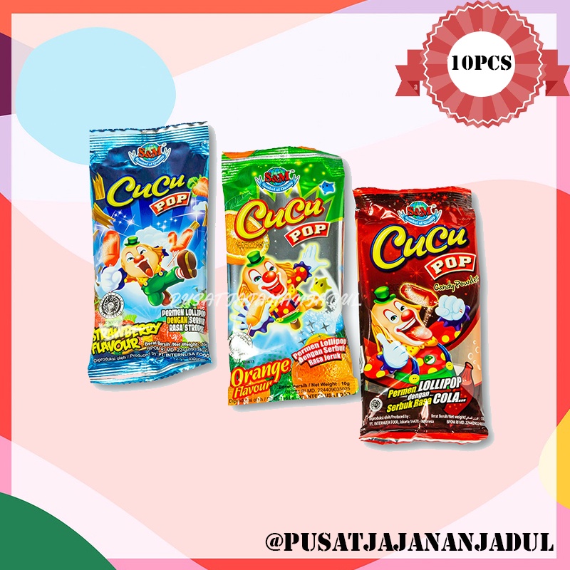 

10Pcs Permen Lolipop CucuPop - Jajanan Jadul 90an - Makanan Unik Jaman Dulu Era 90an Cucu Pop