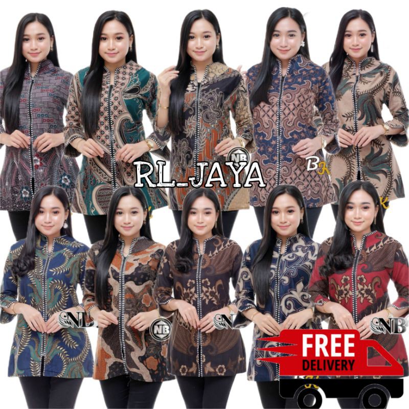 Baju batik wanita zipper zebra ATASAN BATIK WANITA ORI BATIK RL JAYA size M.L.XL.XXL