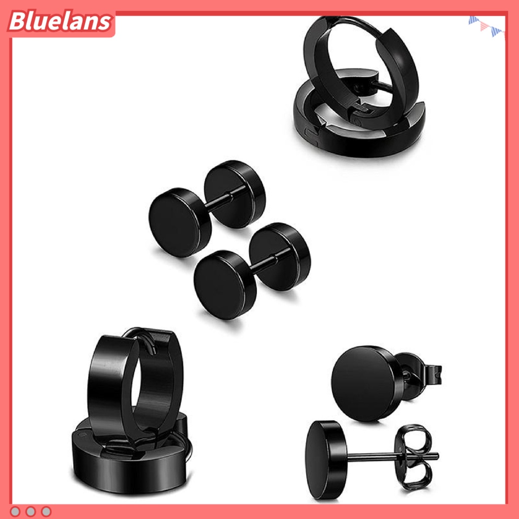 Bluelans 4 Pairs Earrings Set Safe Popular Stainless Steel Stainless Steel Dumbbell Ear Stud for Men