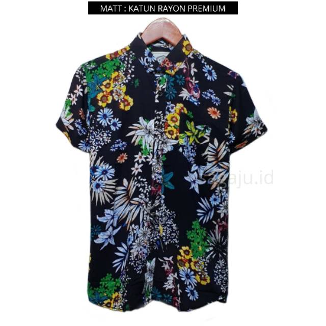 KEMEJA PANTAI CASUAL PRIA WANITA LENGAN PENDEK MOTIF BUNGA #4