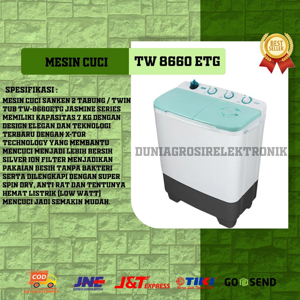 Mesin Cuci Sanken TW 8660 ETG KHUSUS WILAYAH BOGOR