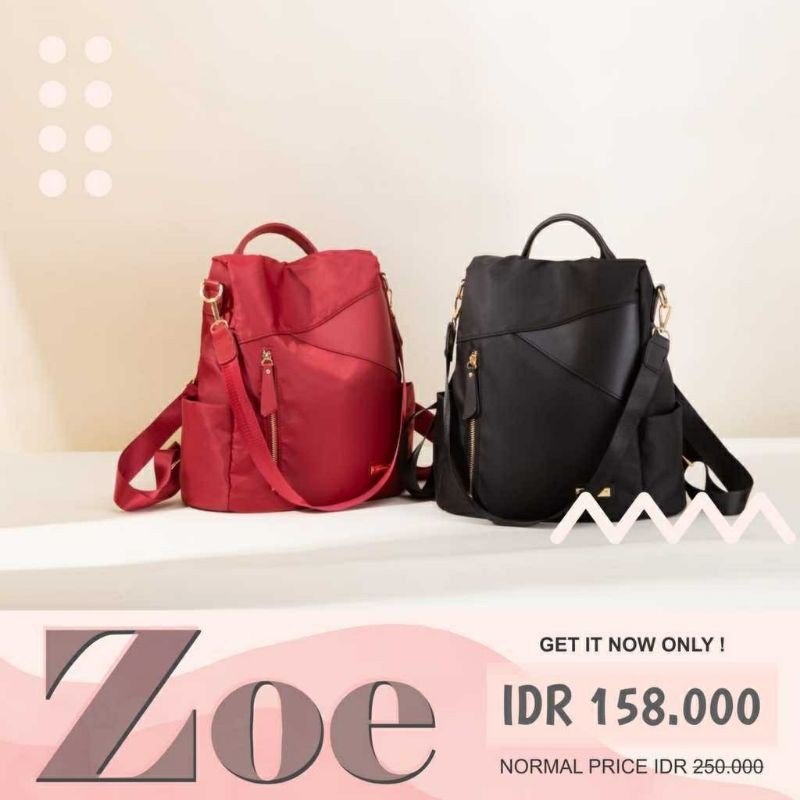 JIMS HONEY ZOE PLUS BACKPACK TAS RANSEL WANITA ANTI AIR WATERPROOF PARASUT FASHION IMPORT BATAM KEKI