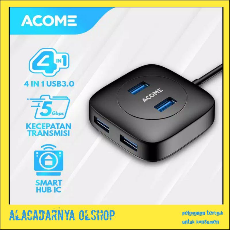 Bisa COD Hub USB 4 Port ACOME AH300 Smart Hub 3.0 High Speed Splitter 5GB/s garansi resmi 1th