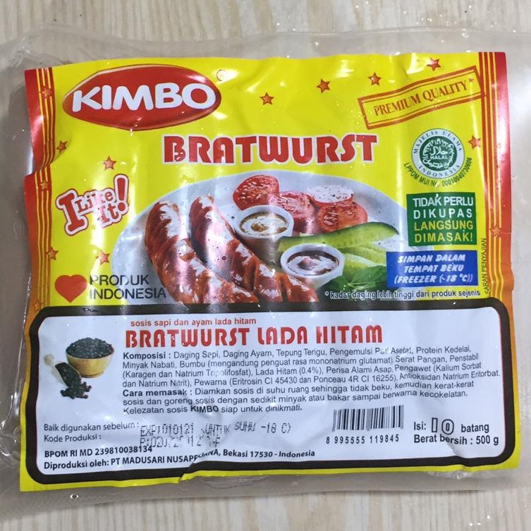 

KIMBO SOSIS BRATWURST ISI 10 LADA HITAM/KEJU/ORI 500G MURAH