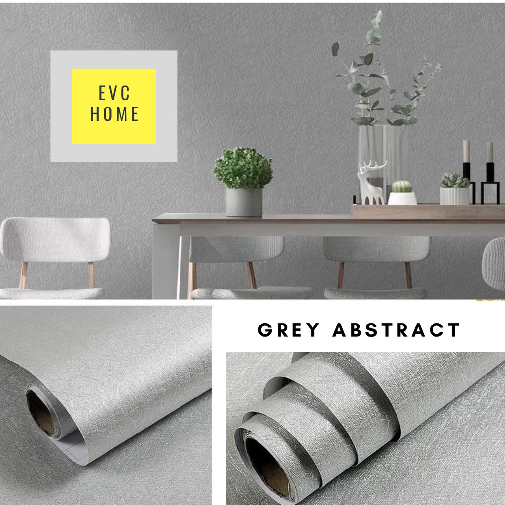 EVCHOME 45CM x 10M Wallpaper Sticker Dinding Polos 3D Korea Premium/Wallstiker Embos Dekorasi Dinding-Grey Abstract