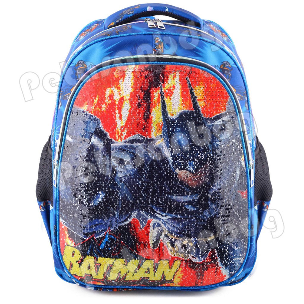 PTS - Tas Usap Ransel Sekolah Anak Cowo / Laki Laki BATMAN &amp; POWER RANGERS - Ransel Model Usap / Swipe Boys + BOTOL