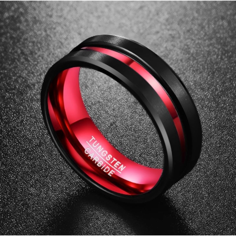 Red/tungsten carbide wedding ring