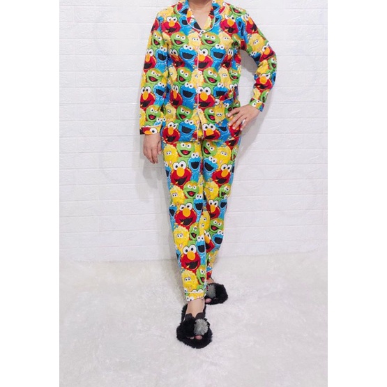 Baju Tidur Piyama Wanita Motif Elmo Pajamas Katun  / Baju Tidur setelan Wanita PP dewasa Terbaru Bigsize Kekiniaan