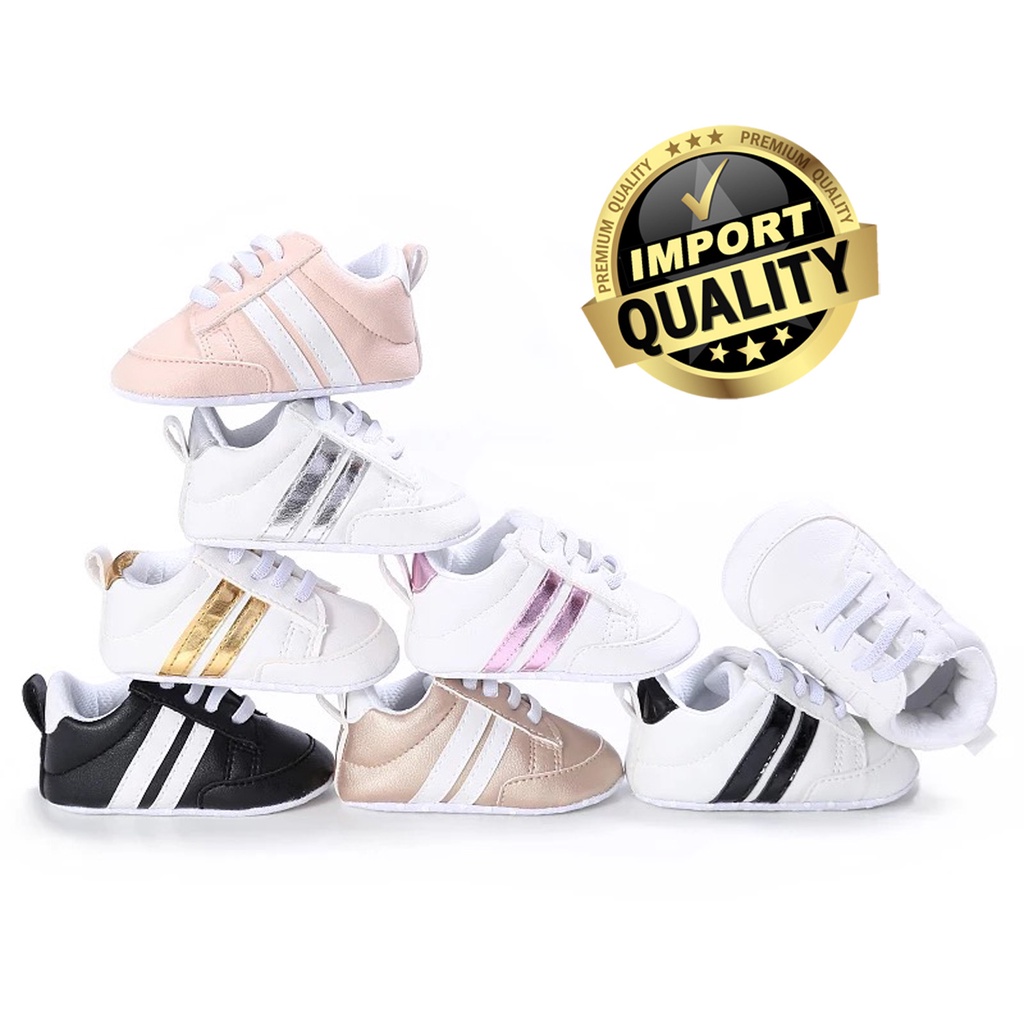 Sepatu Bayi Perempuan Laki Laki Import Premium Sepatu Baby Fashion Motif Adidas Sepatu Prewalker Anak Bayi Kualitas Premium Import Usia 0 - 18 Bulan