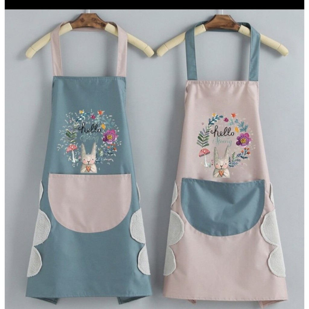 BISA COD - Celemek Masak Premium MOTIF  RABBIT KELINCI Apron Anti Air Minyak Bisa Lap Tangan