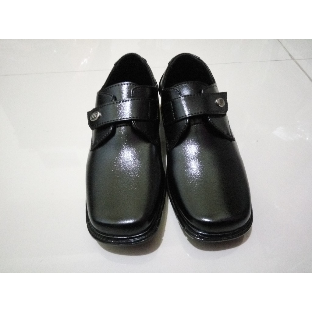 Sepatu Pantofel Kulit Perekat Full Black Hitam Formal Anak Laki Laki Sekolah Acara Natal Lebaran