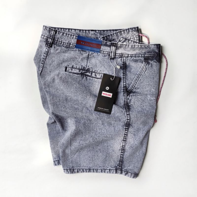 Bunbe - Celana Chino Pendek Boardshort Semi Jeans Snow Wash Pria Ukuran Standar Dewasa Sampai Jumbo