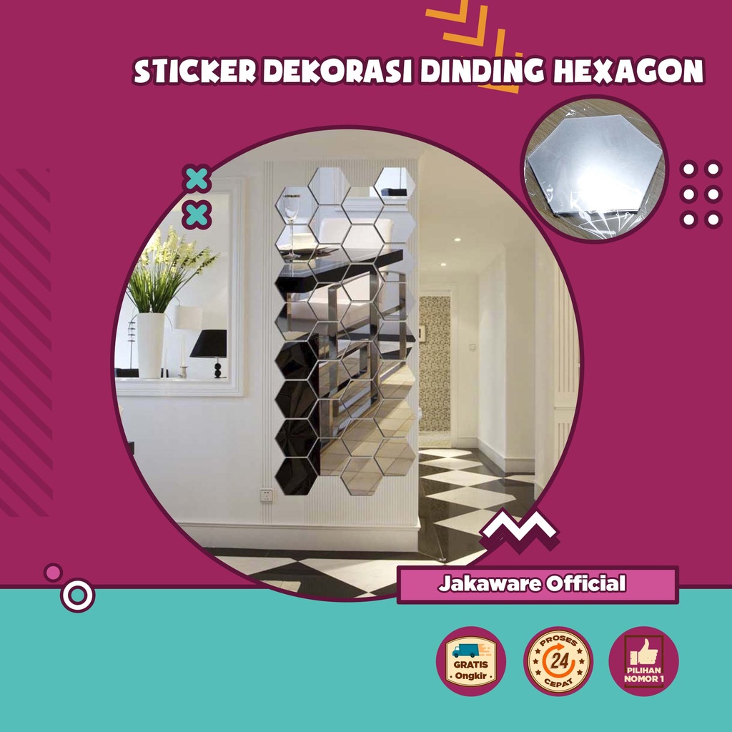 STICKER DEKORASI DINDING HEXAGON MIRROR ACRYLIC 7PCS STIKER TEMBOK AKRILIK TEMPEL RUANG TAMU KAMAR T