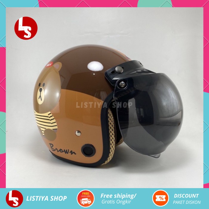 fd00000 Helm Bogo Full Leher Dewasa Wanita Pria Cewek Cowok Kulit Murah - Gb Hitam Gloss, M Vx20V