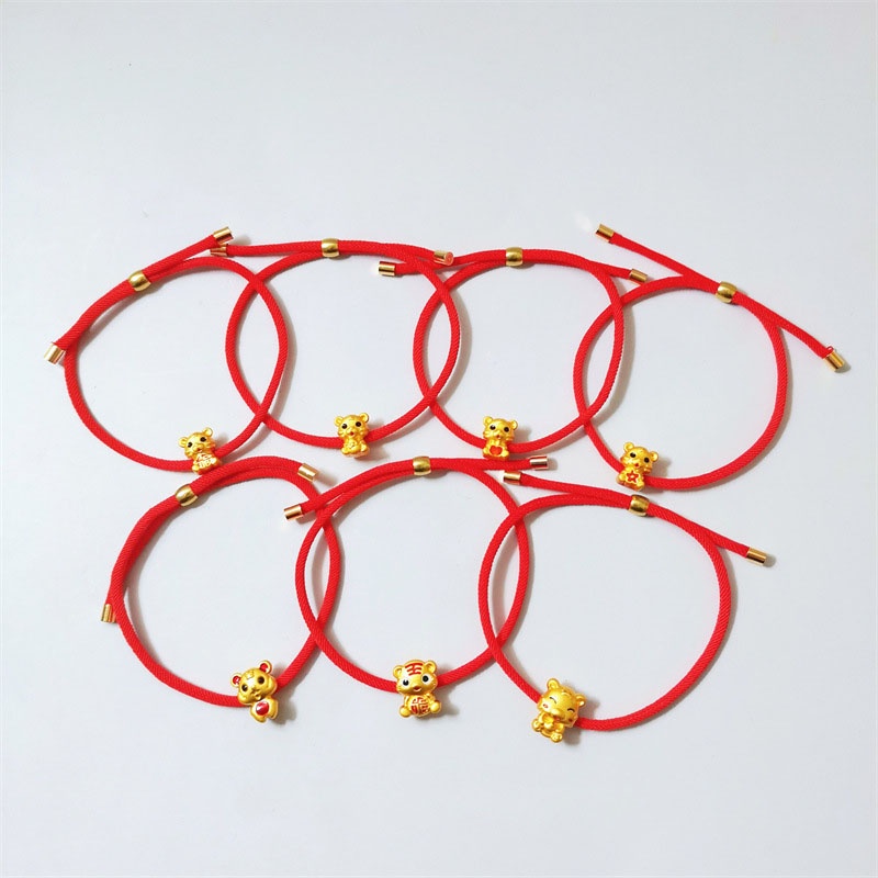 1 Pcs Fashion Korea Gelang Tail Merah Disesuaikan Harimau Zodiak Tahun Baru Bracelet- olo