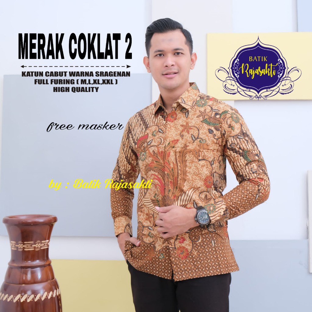 Batik pria lengan panjang COKLAT FURING modern  ORIGINAL BAJU PREMIUM ORIGINAL BY RAJASAKTI