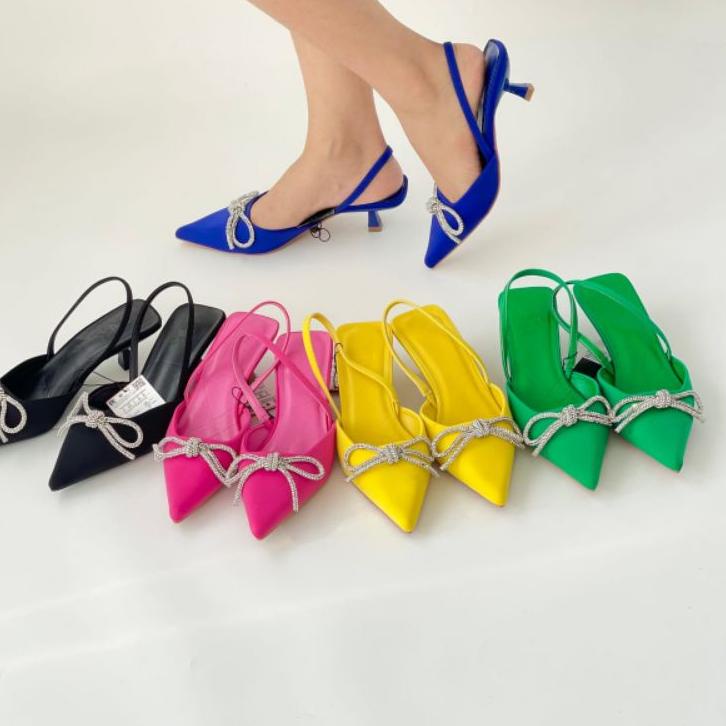 Recomended.. PROMO SALE Shoes Zara Heels 3 cm Sepatu Sandal Pesta Hitam Pink Biru Navy Hijau Kuning
