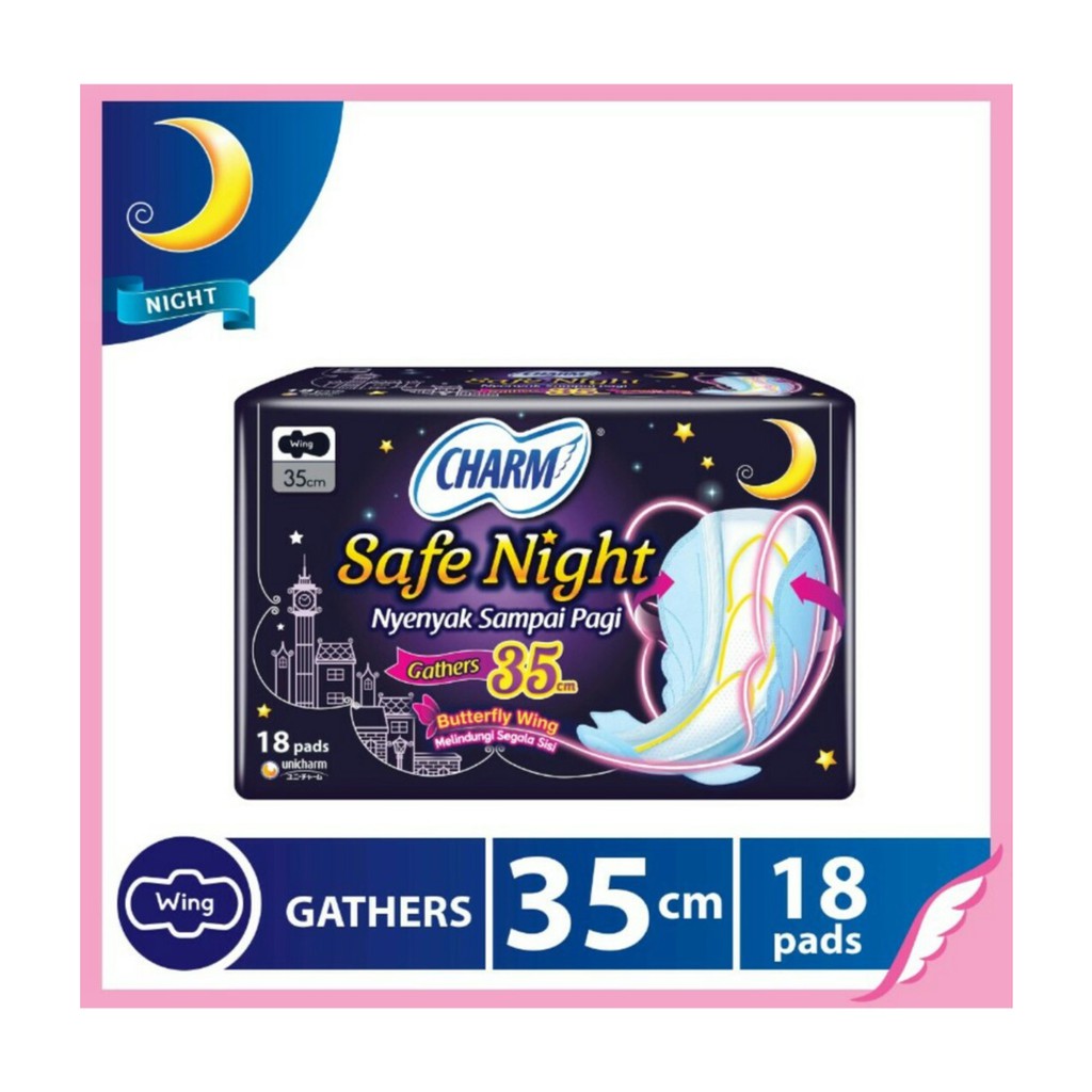 CHARM Safe Night 35cm Gather 18Pads