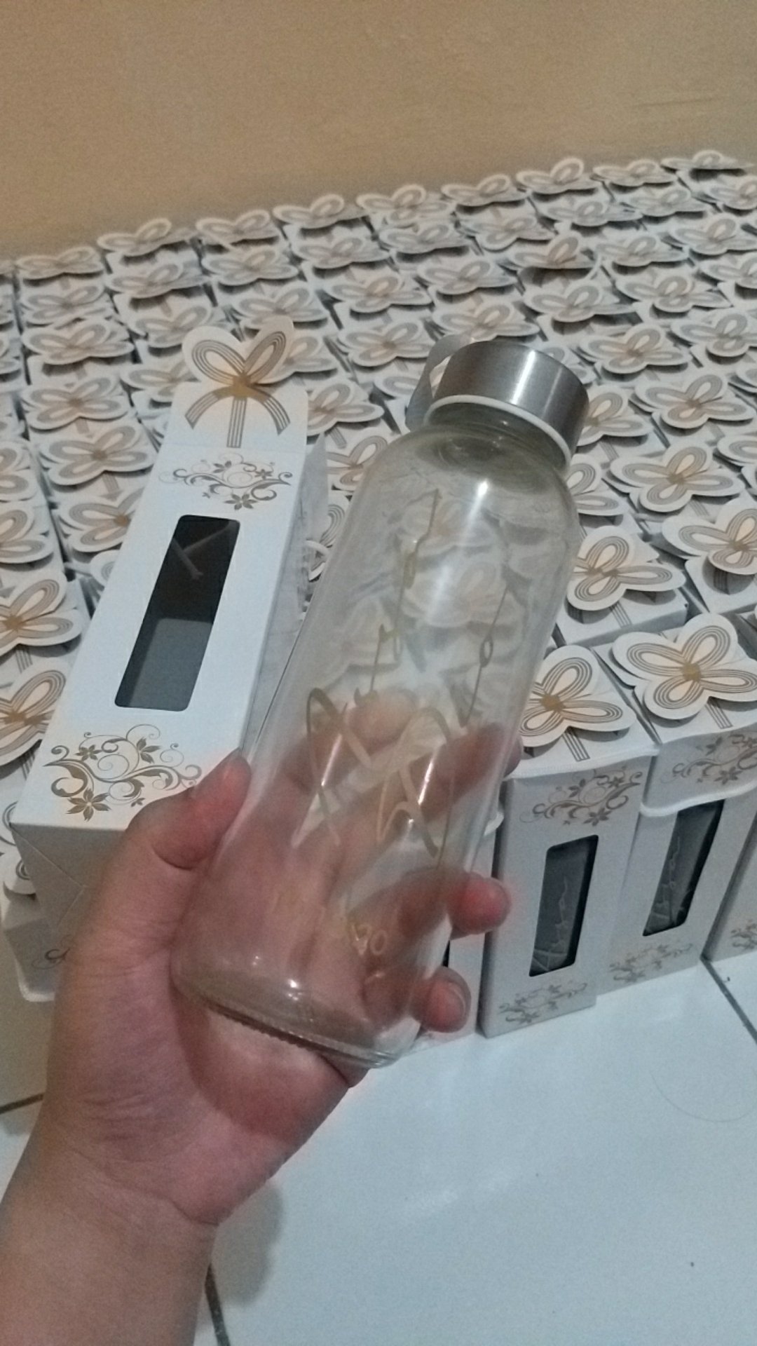Souvenir Tumbler Kaca Souvenir Pernikahan  Botol Kaca + Free Sablon Satu Warna