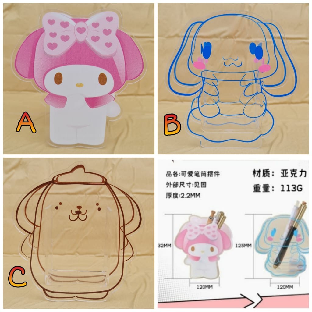 

STAND PEN ACRILIK KARAKTER MELODY CINAMOROLL POMPURIN FULL BODY (11.5X4X12.5)