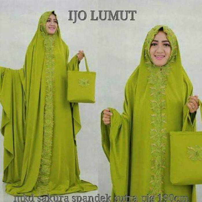 Stok Terbatas Mukena Dubai Renda Sakura Hijau Lumut | Grosir Mukena Dubai