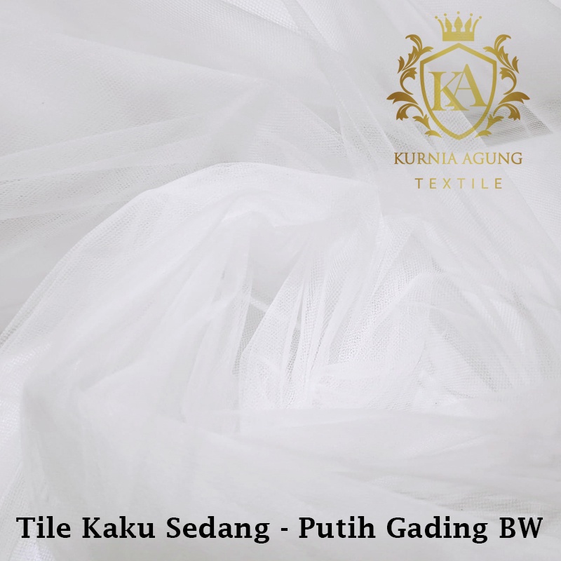 Kain Tile Tulle Kaku Sedang 100cm x 125cm meteran Per Meter Souvenir Dekorasi Wedding Veil Aksesoris-Putih Gading BW