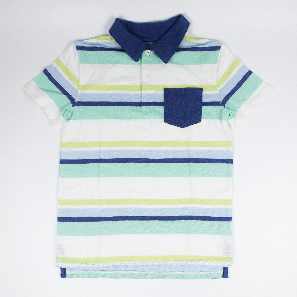 Baju Anak Laki-laki Kaos Cat&Jack Polo Shirt Stripe with Pocket Putih