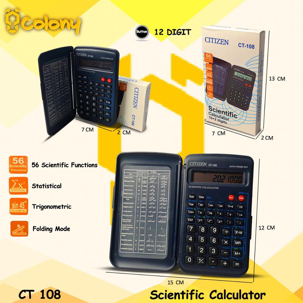 

Kalkulator Citizen CT-108 Kalkulator Scientific Calculator Belajar Sekolah Kakulator Mini 12 Digit