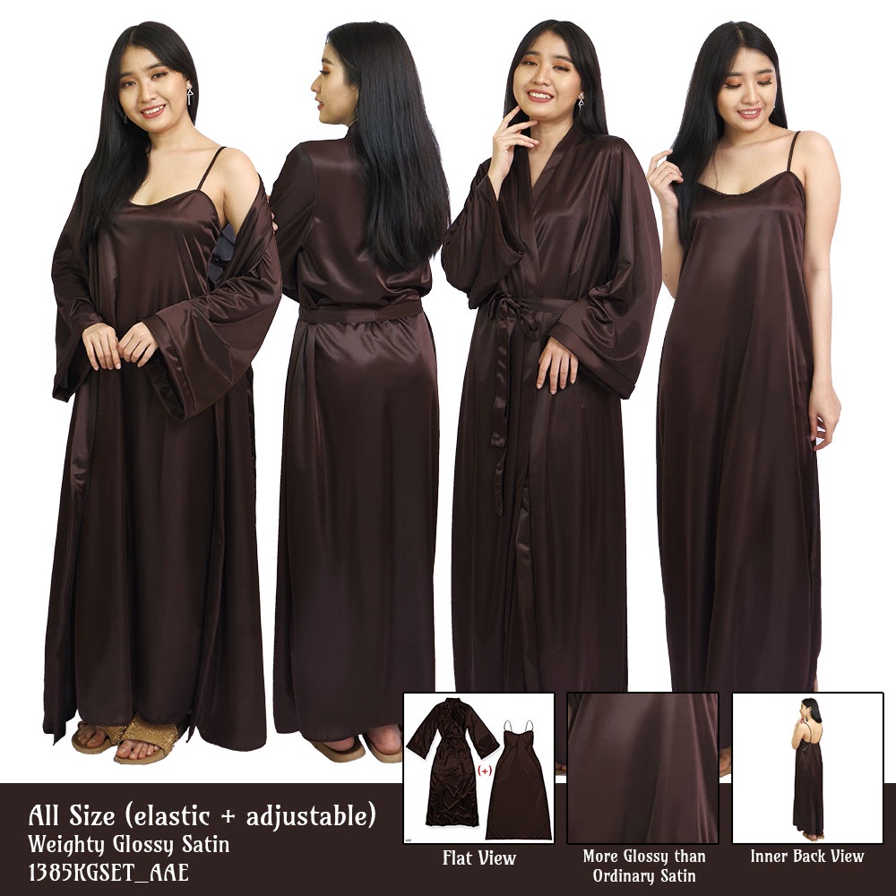 FOLVA kimono set baju tidur satin 1385KGSET coklat all size