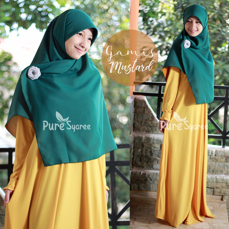 Gamis Payung Syari Polos Bahan Jersey Korea Mustard