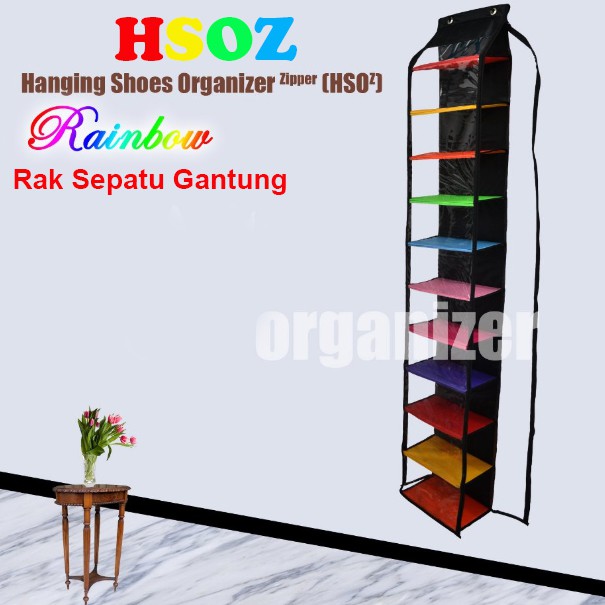 Mika Tebal HSOZ Parasut Hanging Shoes Organizer Zipper Rak Penyimpanan Sepatu Gantung Resleting HSO