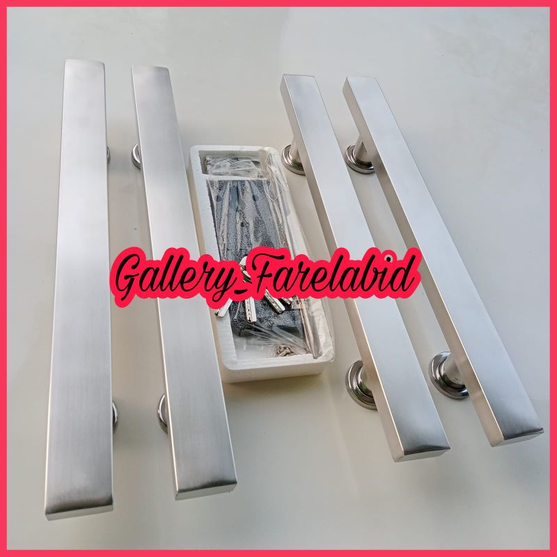 Handle Pintu Rumah Stainless Steel Kotak 80 Cm Full Set Body Kunci Gagang Pintu Rumah Modern 60 Cm Set Bodi Pelor Pegangan Pintu Kupu Tarung 45 Cm Tarikan Pintu Rumah Utama Minimalis