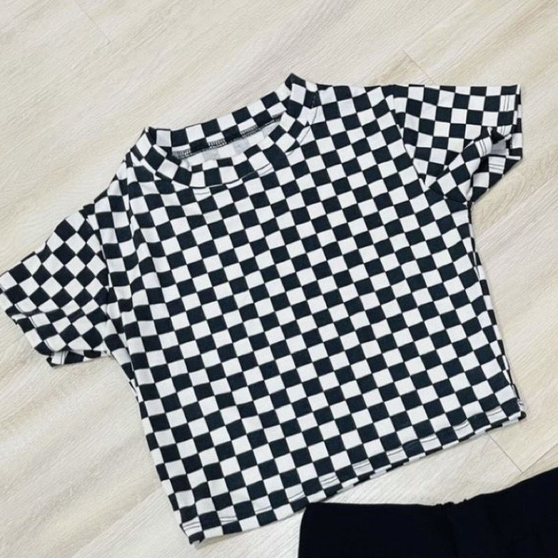 BEFAST - ZEC OOTD Wanita Kaos Crop GIAYU / Checker Catur Crop Top RIB / Atasan Kaos Kekiniaan Remaja / Crop Top Motif Catur / Tshirt Lengan pendek / Terabru 2022 / Termurah