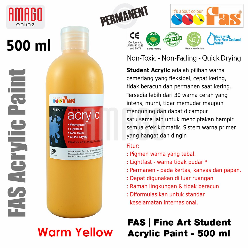 FAS - STUDENT ACRYLIC PAINT - 500 ML - WARM YELLOW