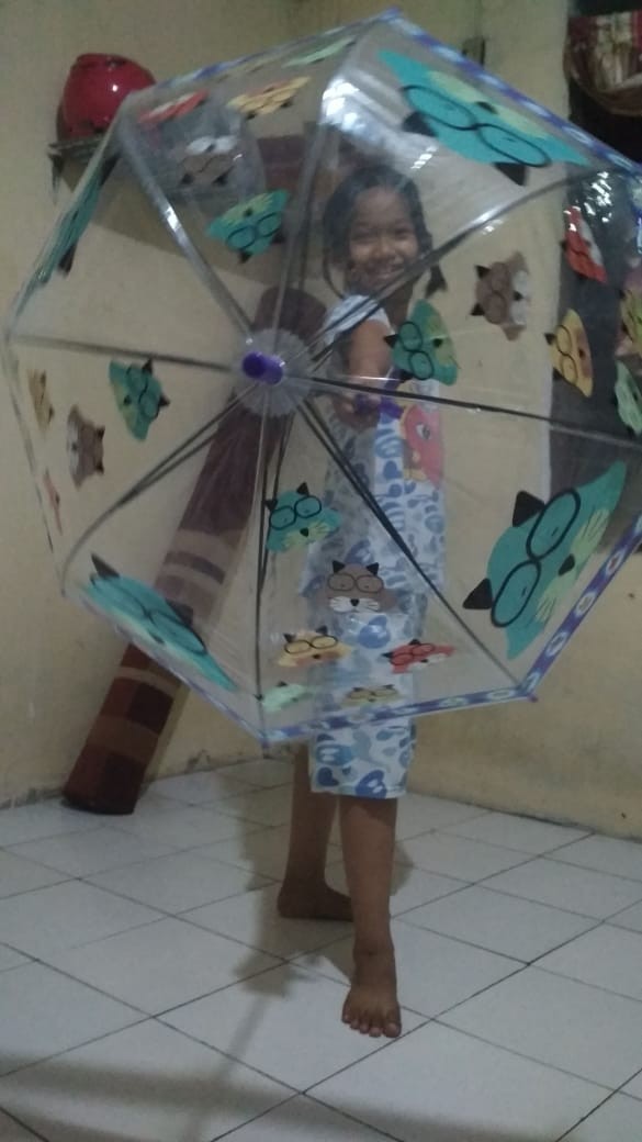 Tabasa Payung Tongkat Anak Transparan Mangkok Snowman