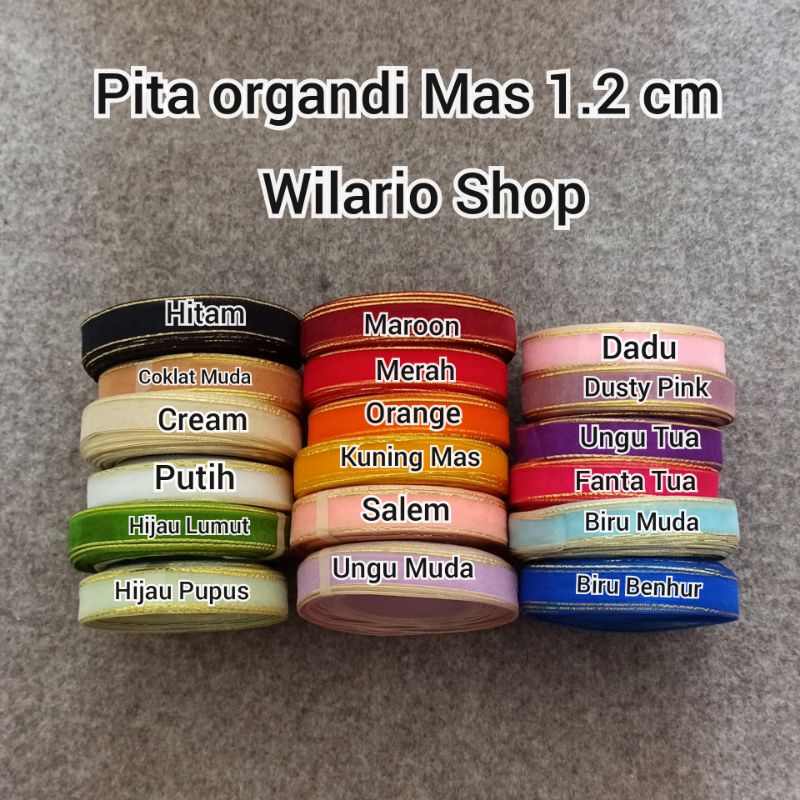 1 ROLL Pita Organdi List Mas 1,2 Cm | Pita Organdi organza 1/2 Inch (1.2 cm)