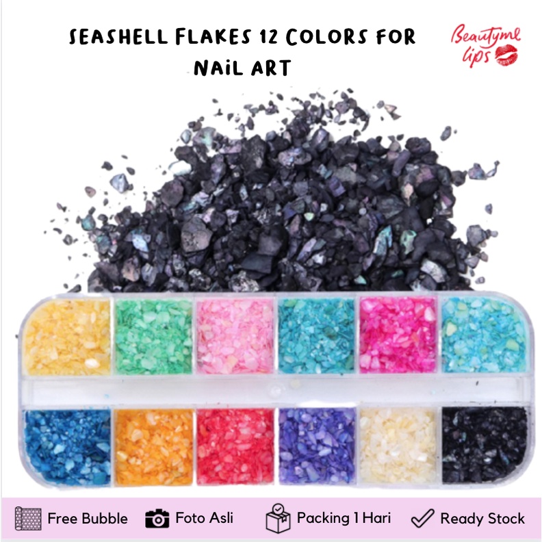 Seashell Flakes 12 Colors for Nail Art/Hiasan Kuku Kulit Kerang 12 warna / Nail art kerang